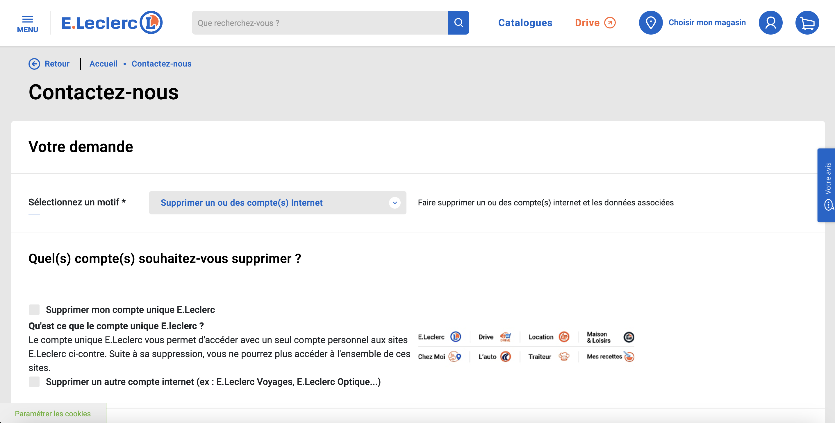 comment supprimer mon compte leclerc drive